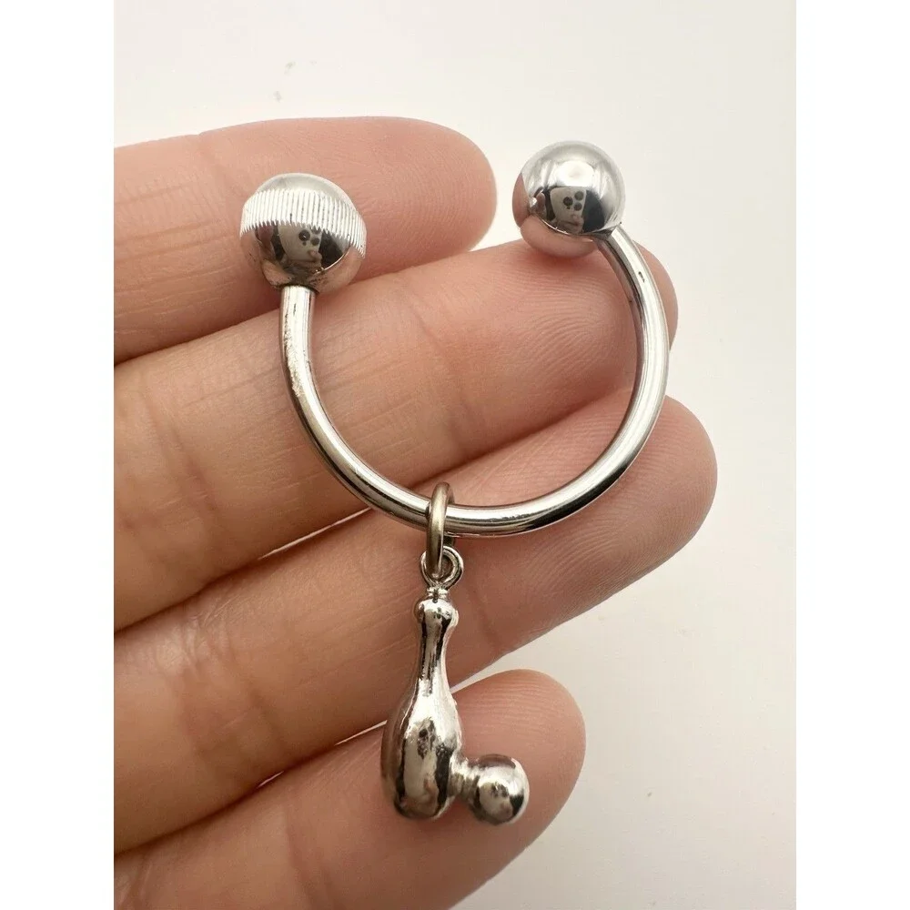 925 Sterling Silver Key Ring bowling Pin Charm